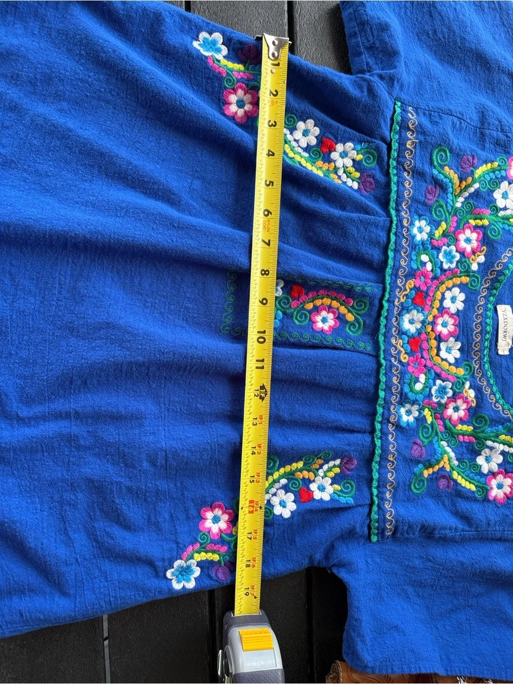 YZXDORWJ Blue Embroidered Floral Women's Top - Picture 6 of 7